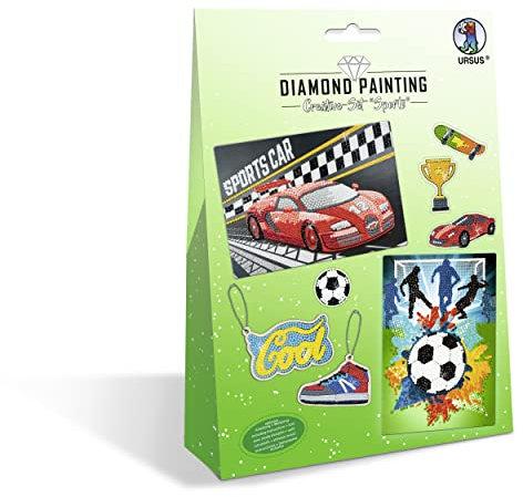 Ursus 43510003 - Diamond Painting Creative Set Sports, Bastel-Set für Kinder zum kreativen Gestalten von Bildern, Anhängern und Stickern mit Diamanten