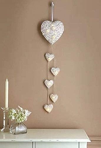 Makimoo Vintage Hanging Heart String LED Lights, Handcraft Rattan Wire, 2 AA Batteries Powered