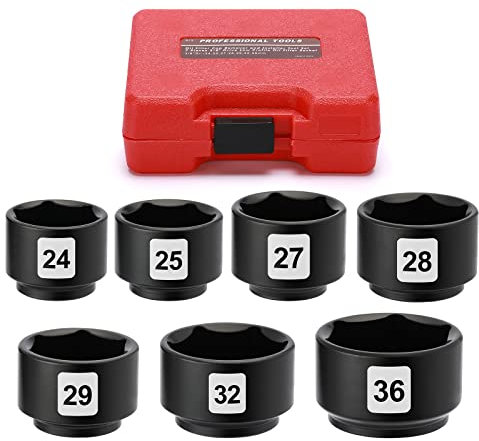 Mayouko 7 Pieces 3/8 Drive Low Profile Oil Filter Wrench Socket Set, Oil Filter Cap Remove and Install Tool Kit, 24mm, 25mm, 27mm, 28mm, 29mm, 32mm, 36mm, CR-V