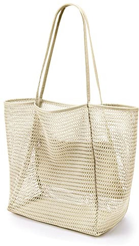 KALIDI Mesh 23L Extra Large Tote Bags for Women with Zip Pocket Shoulder Bag Summer Beach Bags Reusable Shopping Bag for Picnic Holiday Travel Grocery