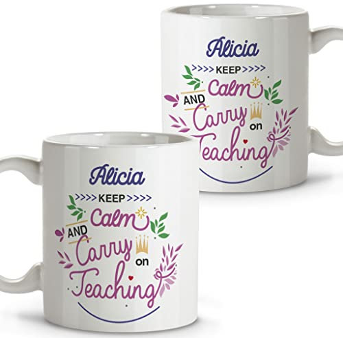 LolaPix Regalo Maestra. Tazas Profesores. Taza Personalizada con Nombre. Regalos para Profesores. Taza de Cerámica. Interior de Colores. CARRY ON TEACHING.