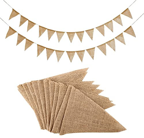 Wimpelkette Jute,RUNEAY 2 Stücke Wimpelkette Outdoor Wetterfest Vintage Wimpel Banner DIY Deko für Hochzeit Babydusche Geburtstag Party und Anderen Feiern