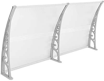 YIMING Marquesina para Puertas y Ventanas, Longitud 240 cm (94,49''), Tejadillo de Protección Policarbonato (Gris-Blanco, 76×240×23 cm)