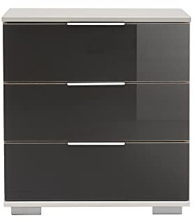 Lomadox Schlafzimmer Nachttisch Nachtschrank in weiß mit grauem Glas, B/H/T ca. 52/58/38 cm