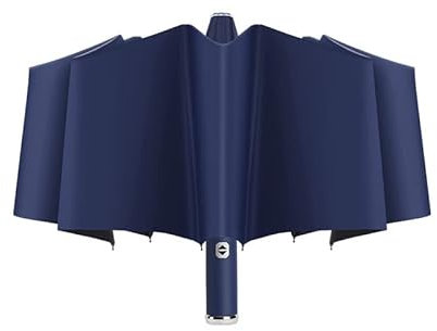 Small Umbrella Windproof Umbrella Fully Automatic Umbrella Adjustable Rotating Led Flashlight Umbrella 10 Bone Three Folding Anti-wind Car Business Sunshine Umbrella, Rotating Flashlight-deep Sea Blue