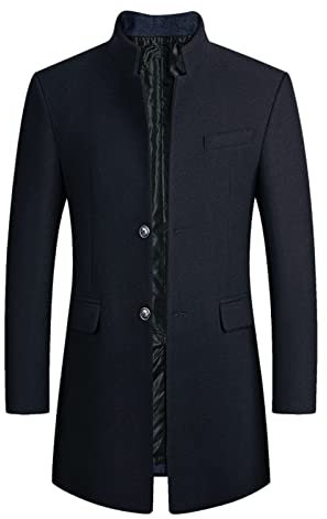 MEIbax Veste Homme Mi Saison Veste Homme Hiver Chaud Hommes automne et hiver mode décontractée simple boutonnage poche laine manteau mi-long manteau coupe-vent Veste Homme Costume Printemps
