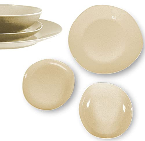 Arca Servizio Piatti, Set Piatti Soho Beige 18 Pezzi | Piatti Colorati Ceramica, Set di Piatti Moderni | Piatti Irregolari per Set da Tavola Originale, 30 e 22cm