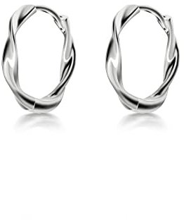 Immobird Twisted Creolen 925 Sterling Silber Creolen Ohrringe Einfach Klassische Kreolen Ohrringe für Damen Herren Durchmesser 16mm (Weiß)