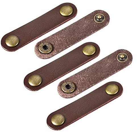 sourcing map Pack of 5 Leather Cable Straps Cord Organizer 63x16mm Portable Cable Leather Clips Brown Earphone Cord Management for Cable, Wire