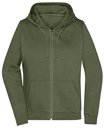 James & Nicholson Damen Basic Kapuzen-Sweatjacke - Leicht taillierte Sweatjacke mit Kapuze | Farbe: Olive | Grösse: XL