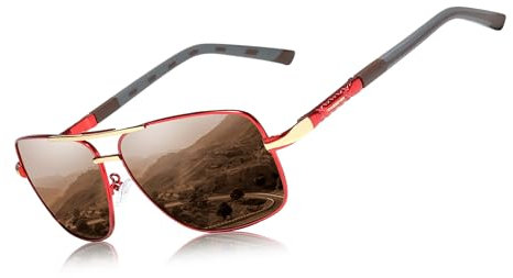 KINGSEVEN 2023 Marke Männer Aluminium Sonnenbrille HD Polarized UV400 Spiegel Männer Sonnenbrille Frauen für Männer Oculos de sol N724 (Rot Braun)