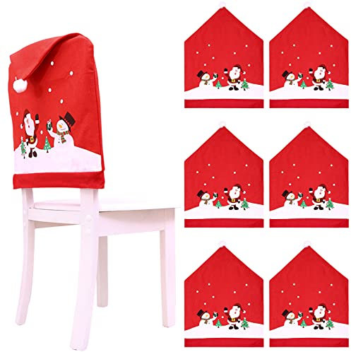 POWZOO Stuhlhussen Weihnachten,6er Set Weihnachtsdeko Stuhl Bezüge,Weihnachten Stuhlhussen,Nikolausmütze Stuhlabdeckung,für Weihnachtstisch Dekoration.