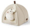 BEDSURE Katzenbett große Katzen Katzenhöhle- 40x40x40 cm Katzenhaus Indoor mit abnehmbarem Sherpa Katzenkissen und hängendem Spielzeug, Katzen Bettchen waschbar, beige