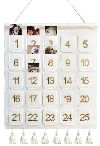 Weihnachts-Countdown-Adventskalender mit Taschen, Weihnachtsbild-Countdown-Tafel, Foto-Adventskalender, Adventskalender für Kinder, Schokolade und Süßigkeiten