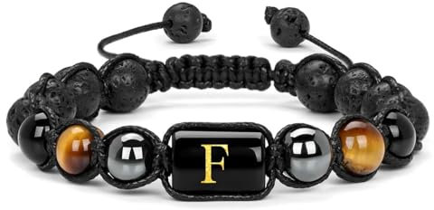 Ayoiow 8mm Perlen für Armbands 30cm Armband 8mm Initial F Woven Bead Armband Schwarz Braun Armband für Männer