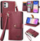 VEEMOS Zipper Wallet Case for Apple iPhone 11 Phone Case with Purse Card Holders RFID Blocking Leather Flip Case Book Cover Wrist Strap Women - Red