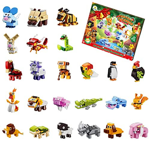KoDeer Adventskalender 2023, 24 Tier Bausatz, 24 Kleines Tiere + 2 Groß Lord Tier Klemmbausteine Set, Bausteine Kompatibel mit Lego