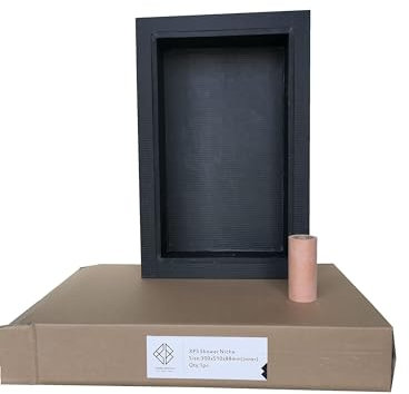 CAMPBELL BROWN Shower Niche (Black) | Flanged Tileable Shampoo Cubby, Wet Room Alcove Shelf | Lightweight & Waterproof | Sturdy Design (Rectangular 510mm x 300mm)