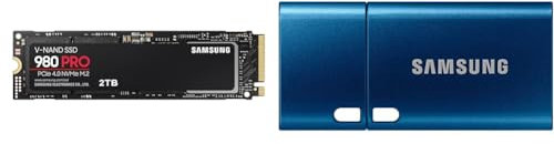 Samsung 980 PRO M.2 NVMe SSD (MZ-V8P2T0BW), 2 TB, PCIe 4.0, 7,000 MB/s Read, 5,000 MB/s Write, Internal Solid State Drive & USB Type-C™ 256GB 400MB/s USB 3.1 Flash Drive (MUF-256DA/APC)