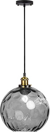 Suspension sphérique industrielle vintage, abat-jour boule de verre coloré de 20 cm en ondulation de l'eau, lampe suspendue au plafond rétro Loft Bar E27 en finition bronze (bleu) (Couleur : Gris)