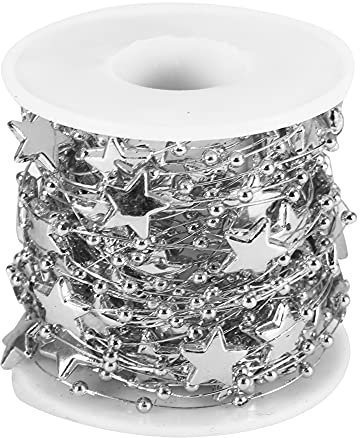 10 Meter Lange Perlenkette mit Galvanisierten ABS-Perlen, Fünfzackige Stern-Dekorationsschnur für DIY-Blumenstrauß und Hochzeitsdekoration (SILVER)