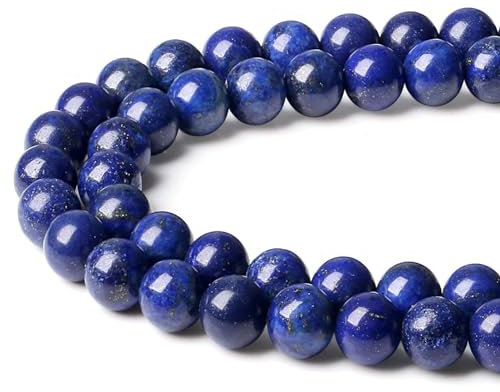 XIANNVXI 8mm Lapislazuli Perlen zum Auffädeln mit Loch Runde Naturstein Kristalle Perlen für Armbänder Edelsteine zum Auffädeln Ketten DIY Schmuck Basteln (ca. 47 Stück)