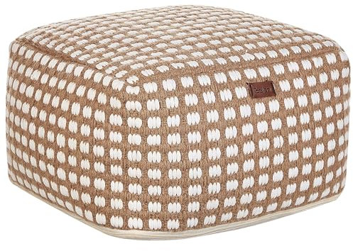 Beliani Pouf Baumwolle beige/weiß 50 x 50 x 35 cm quadratisch Boho Stil Chilar