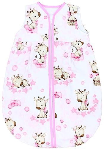 TupTam Baby Sommer Schlafsack 0.5 TOG aus OEKO-TEX zertifizierten Materialien, Farbe: Giraffe/Rosa, Größe: 80-86