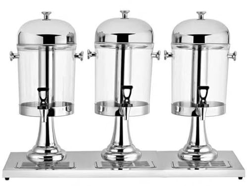 Dispenser per Bevande Fredde da 24 Litri a Tre Teste, Dispenser per Bevande Commerciali per Carichi Pesanti, per Feste in Bar, Hotel, con Coperchio E Rubinetto Ermetici in Acciaio Inossidabile Silver