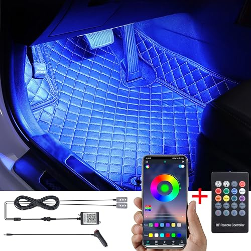 TABEN RGB Auto Fußraum Ambientebeleuchtung Kit APP-Steuerung + RF Fernbedienung, 16.7 Millionen Farben Sound Aktive Musik Sync Zigarettenanzünder Car Innenraum Fußraum Atmosphäre Licht DC 12V