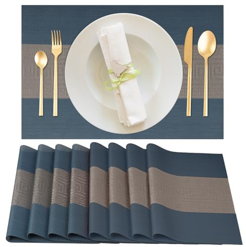 Gucass Lot de 8 Sets de Table Lavable, Sets Table Plastique PVC, Tissé Lavable Napperons Résistant à Chaleur Antidérapant, pour Cuisine Table à Manger, Facile à Nettoyer et Stocker(30x45cm, Bleu)