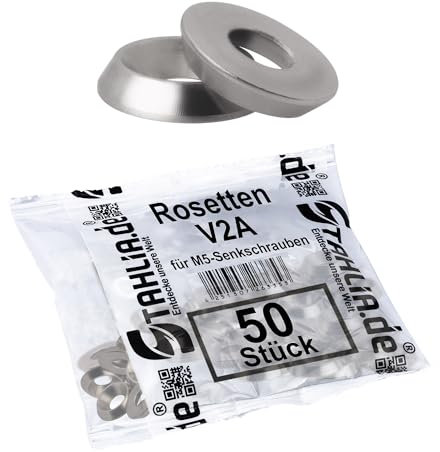 Stahlia Unterlegscheiben M5 Senkkopfschrauben Rosette Edelstahl Vollmaterial (50 Stück) Beilagscheiben Senkscheiben Schrauben-Rosetten Abdeckrosette