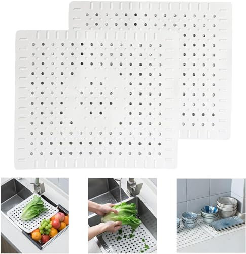 Inserto para fregadero, alfombrilla de drenaje, inserto de goma para fregadero, para cocina y baño, 31 x 26 cm, 2 unidades (gris)