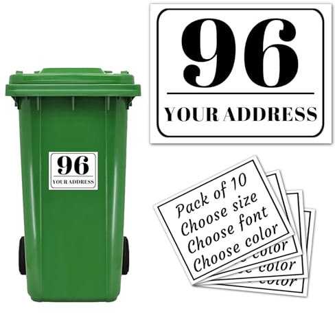 LLLGSH 10er Set personalisierte Mülltonnenaufkleber, Mülltonnen-Aufkleber Personalisierbar mit Adresse/Straßennamen, Mülltonnen-Aufkleber mit Personalisiertes Bild Text Logo, Wetterfest, UV-beständig