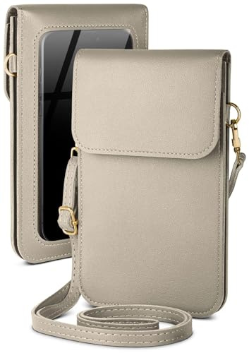 moex Handytasche zum Umhängen für Motorola Edge 50 Ultra kleine Handtasche mit Handyfach und Sichtfenster, 2 extra Fächer Mini PU Leder Handy Umhängetasche Damen CitySling, Grau