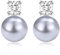 MASOP Perlenohrringe Ohrstecker Graue Perlen 8mm Zirkonia Stein Perlenohrstecker Versilbert für Damen Frauen Braut Freundin Mama