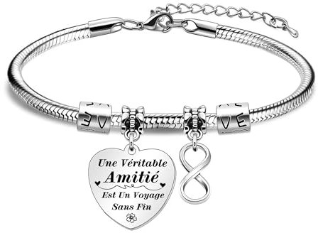 Bracelet d'amitié pour les Femmes Bracelet Pendentif en Argent pour la Meilleure Amie Bijoux pour la Sœur Cadeaux d'amitié à Distance Idée Cadeaux de Vacances (Amitié)