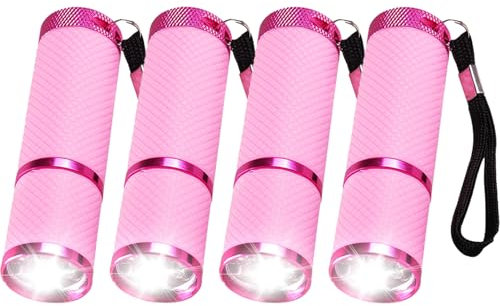 MODOAO LED-Taschenlampe, 4 Stück, rosa, 9 LEDs, superhell, batteriebetrieben, bunt, leuchtet im Dunkeln, tragbare Taschenlampe, mit Schlüsselbändern, für Camping, Wandern, Notfall, Outdoor