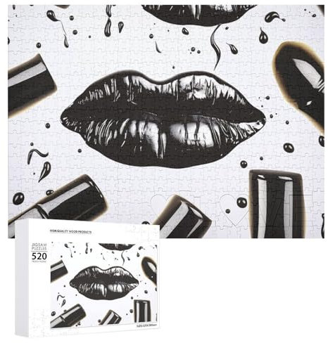 Jigsaw Puzzle for Adults 520 Pieces Cool Black Lipstick Lips Challenging Puzzle Wooden Puzzles Perfect for Game Nights Finished Puzzle Size is 20.5x15 Inches
