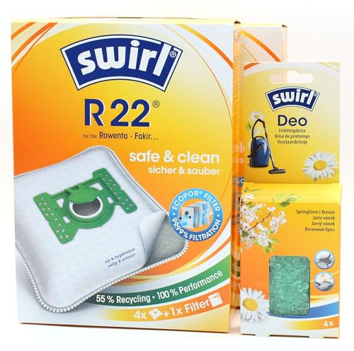 8 Sacs D'aspirateur + Billes Déodorantes Compatible avec Rowenta Allergo, Ambia Serie (End 08/01) | Compatible avec Swirl R22 - R 22 | 8 Sacs, Désodorisant, Accessoires, Pièces Détachées