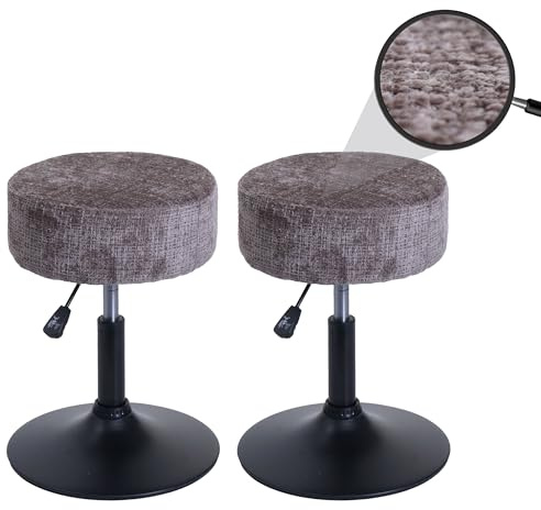 Mendler 2er-Set Hocker HWC-C22 37cm Stoff - braun | Sitzhocker, höhenverstellbar drehbar Ø, Chenille, (465g/m²), FSC®