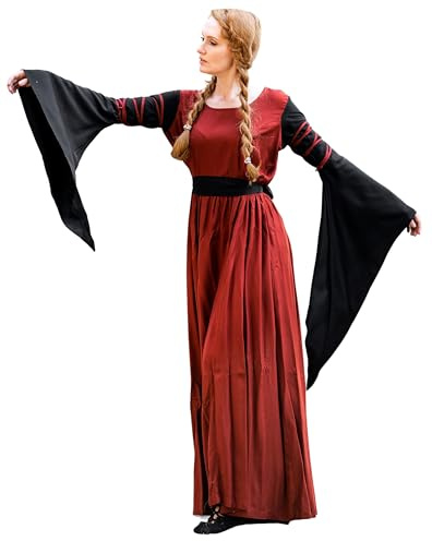 Leonardo Carbone® Damen Kleid Dorell | Trompetenärmel Schnürung | Mittelalter, Karneval, Halloween, Cosplay, LARP, Kostüm, Gewand, Festkleid | 100% Viskose