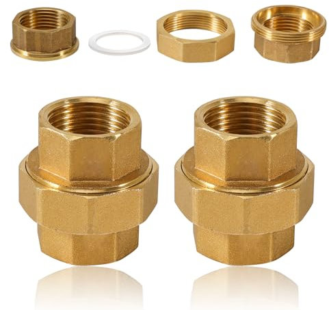 2 Stück Messing Verschraubung 3/4 Zoll, 3/4 IG/IG Messing Gewindefittings, Verschraubung Konischdichtend mit Innengewinde, DN20 Rohrverschraubung Gewindefitting