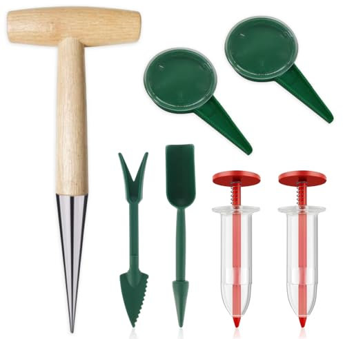 Riisoyu7 Stück Pflanzhilfe Für Blumenzwiebel, Blumenzwiebelpflanzer mit Pflanzlocher Pikierstab Gabel Aussaat-Samenspender Messskala Pflanzhilfe für die Gartenbepflanzung