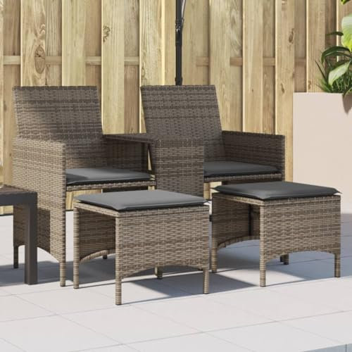 Gecheer Gartensofa 2-Sitzer mit Tisch und Hockern Grau Poly Rattan