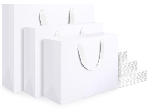 EUSOAR Geschenktüten Verschiedene Größen Set - 30 Pack Weiß Papiertüten mit Henkel - 250GSM Gift Bag Verpackung - Papiertüten Verschiedene Größen S M L - Geschenk Tüte Party Hochzeit
