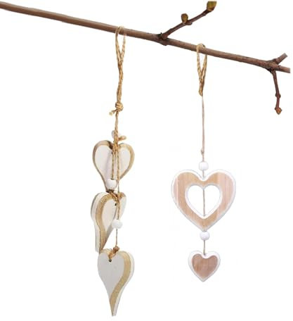 Fenster Deko, 2 Stück Herz Deko Holz Anhänger Hängedeko Fensterschmuck Hängend Fensterdeko Dekoanhänger Geschenk Holzherzen Deko für Wohnzimmer