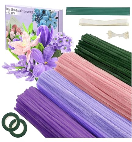 400pcs Pipe Cleaners for Craft Flowers, Pipe Cleaners for Tulip Bouquet, | Fuzzy Sticks Craft Supplies for Flower DIY Craft Kit Gift, Chenille Stems Arts & Crafts with Tutorial (Violet)