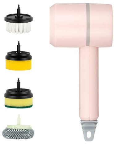 Uadme Electric Spin Scrubber, Cordless Rechargeable Shower Scrubber with 4 Replaceable Brush Heads, Lightweight Power Scrubber for Bathroom, Kitchen, Tile, Floor, Sink, Shower, Window & Car (Pink)