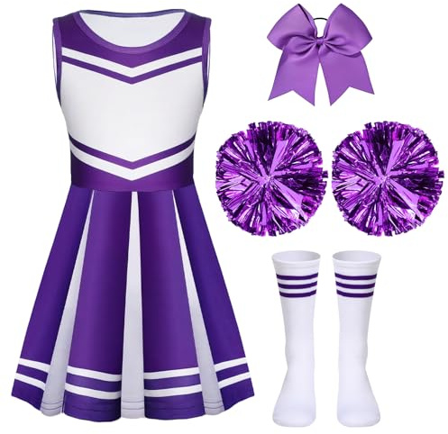 Sureio 4 Pcs Cheerleader Costume for Girls Outfit Purple 10-11Y